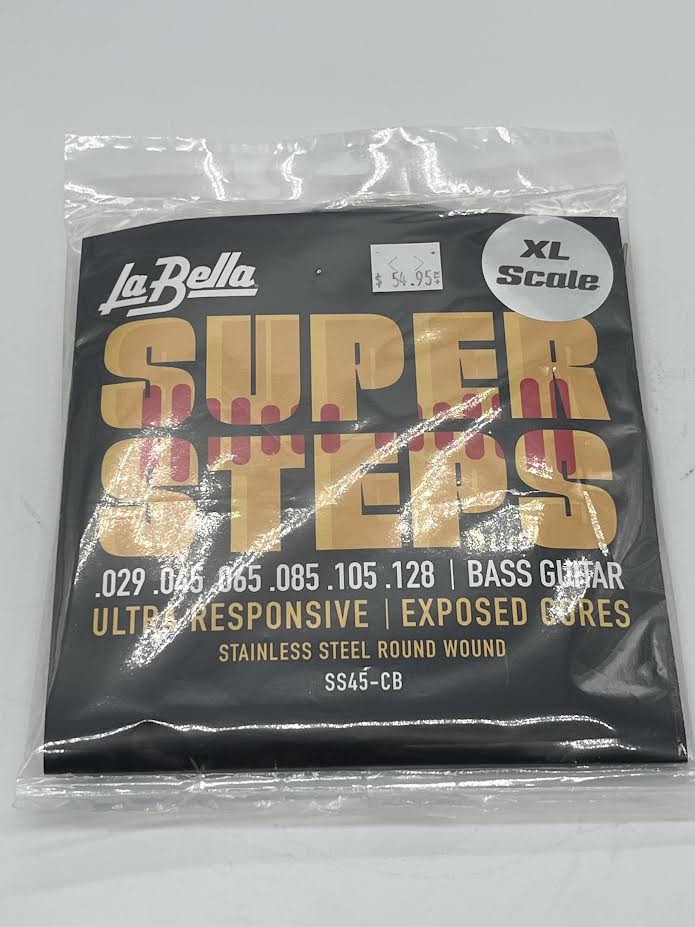La Bella Super Step XL Scale Ultra Responsive Exposed Cores Stainless Steel Round Wound for 6-String Bass