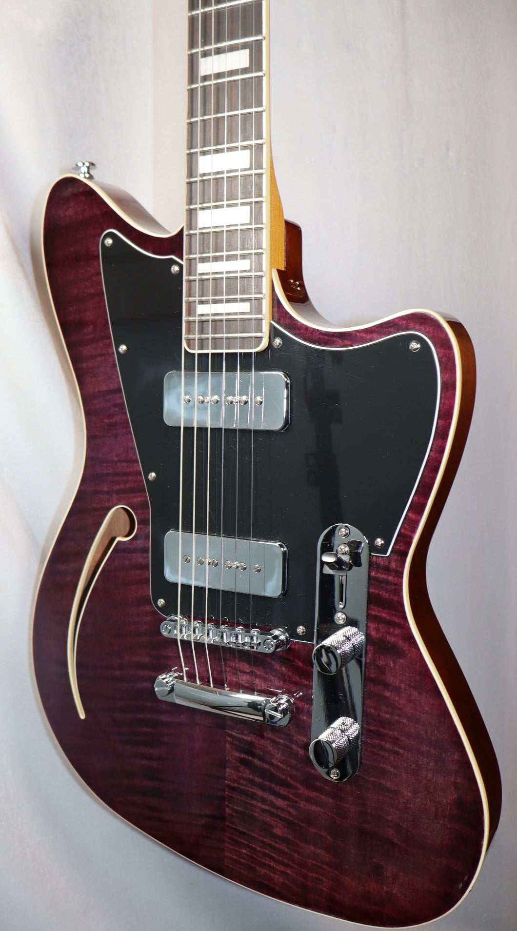 Radix Jarvis Telemaster Flame Purple semi-hollow electric guitar with gig bag used