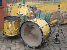Load image into Gallery viewer, Slingerland 3-piece drum set 22&quot;/16&quot;/13&quot; Satin Gold Flame with hi-hat stand LOCAL PICKUP vintage 1960s
