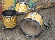 Load image into Gallery viewer, Slingerland 3-piece drum set 22&quot;/16&quot;/13&quot; Satin Gold Flame with hi-hat stand LOCAL PICKUP vintage 1960s
