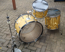 Load image into Gallery viewer, Slingerland 3-piece drum set 22&quot;/16&quot;/13&quot; Satin Gold Flame with hi-hat stand LOCAL PICKUP vintage 1960s
