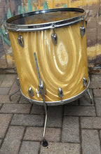 Load image into Gallery viewer, Slingerland 3-piece drum set 22&quot;/16&quot;/13&quot; Satin Gold Flame with hi-hat stand LOCAL PICKUP vintage 1960s
