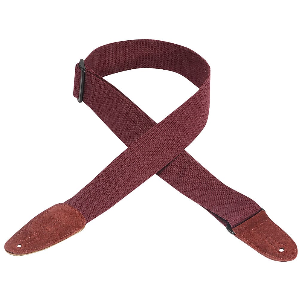 Levy's MC8-BRG Levy’s 2″ Burgundy Cotton Guitar Strap With Two-Ply Burgundy Suede Ends And Branded Logo