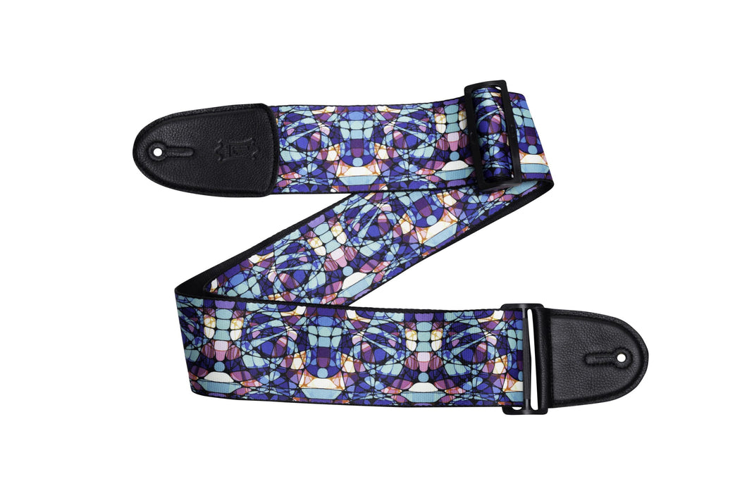 Levy's MP3SG-001 3″ Wide Polypropylene Guitar Strap With Stained Glass Design In Blue Mirage