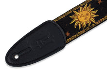 Load image into Gallery viewer, Levy&#39;s MPJG-SUN-BLK 2” woven guitar strap with Yellow-on-Black Sun motif
