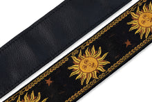 Load image into Gallery viewer, Levy&#39;s MPJG-SUN-BLK 2” woven guitar strap with Yellow-on-Black Sun motif
