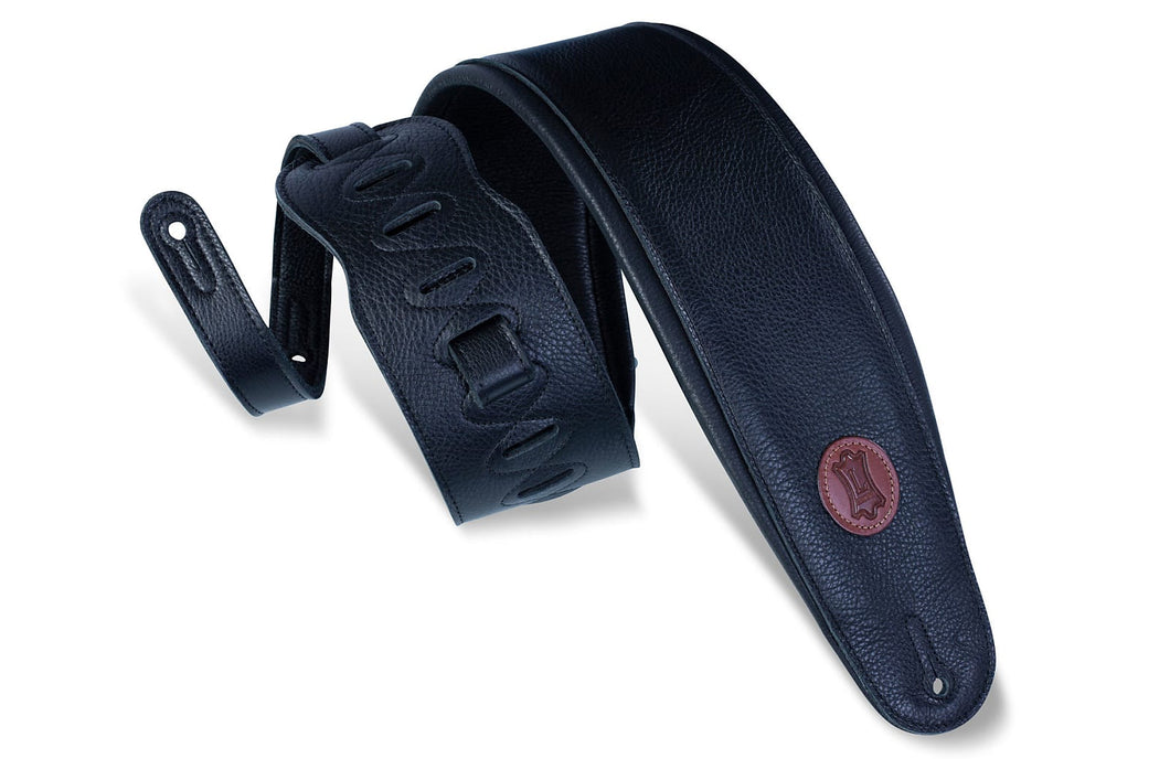 Levy's 4 1/2″ MSS2-4-BLK Signature Black Garment Leather Guitar Strap With Padding Wrapped In Black Garment Leather