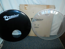 Load image into Gallery viewer, Premier Cabria Everplay 22&quot; Bass Drum Front and Back Drum Heads , 14&quot; Snare + Batter Drum Heads new old stock
