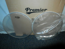 Load image into Gallery viewer, Premier Cabria Everplay 22&quot; Bass Drum Front and Back Drum Heads , 14&quot; Snare + Batter Drum Heads new old stock
