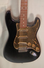 Load image into Gallery viewer, Squier by Fender Affinity Strat Black with Gold Pickguard electric guitar Alnico V Pickups used
