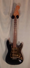 Load image into Gallery viewer, Squier by Fender Affinity Strat Black with Gold Pickguard electric guitar Alnico V Pickups used
