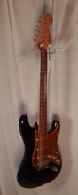 Load image into Gallery viewer, Squier by Fender Affinity Strat Black with Gold Pickguard electric guitar Alnico V Pickups used
