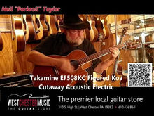 Load and play video in Gallery viewer, Takamine EF508KC Figured Koa Cutaway Acoustic Electric with case new
