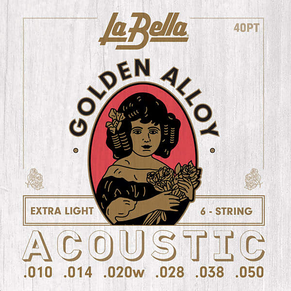 La Bella 40PT Golden Alloy Acoustic Guitar Strings Extra Light
