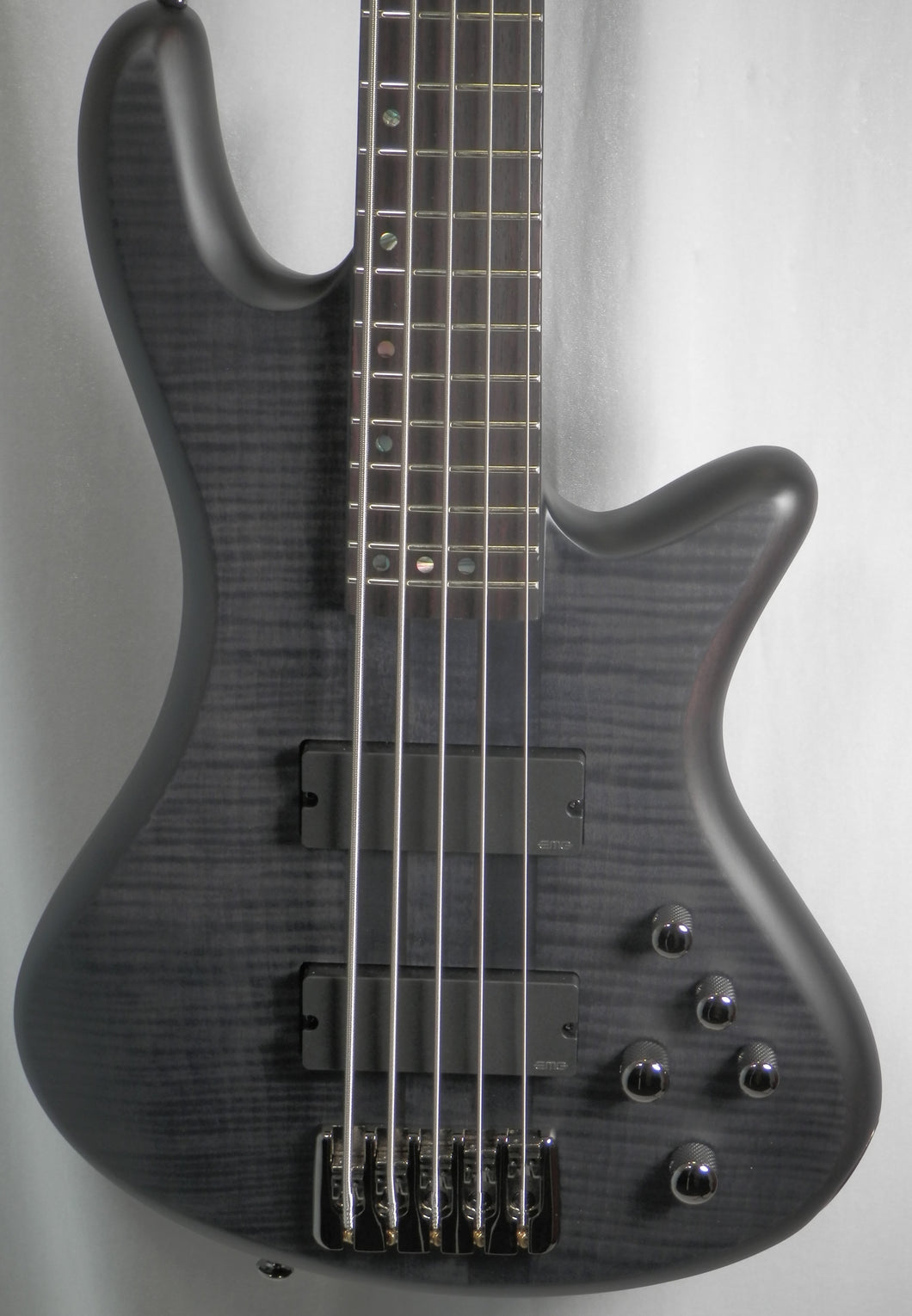 Schecter Stiletto Studio-5 STBLS See-Thru Black Satin Flamed Maple Top 5-string Bass Model # 2721