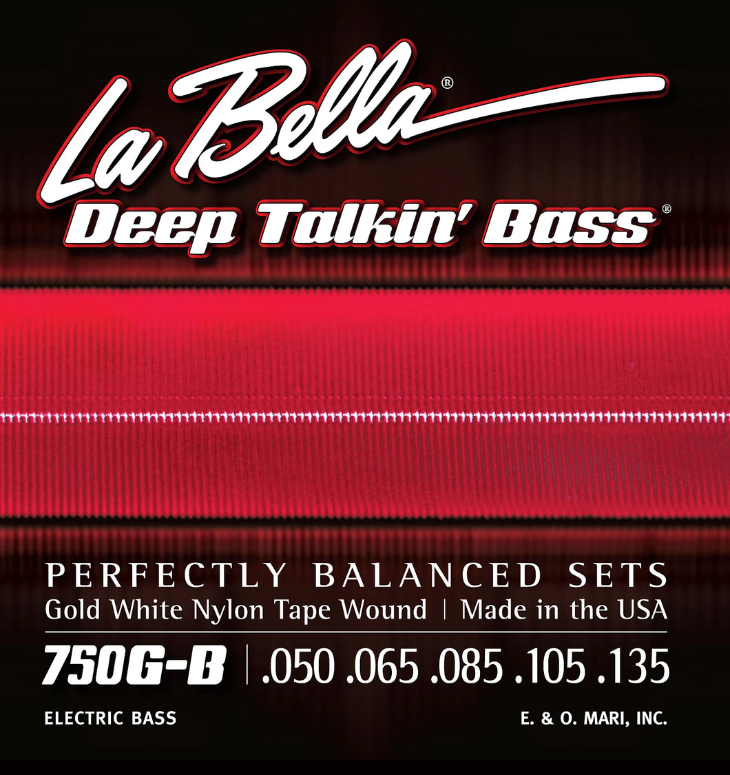 La Bella 750G-B Gold White Nylon Tape Wound Electric (5 String Bass) (50-135) Standard Long Scale